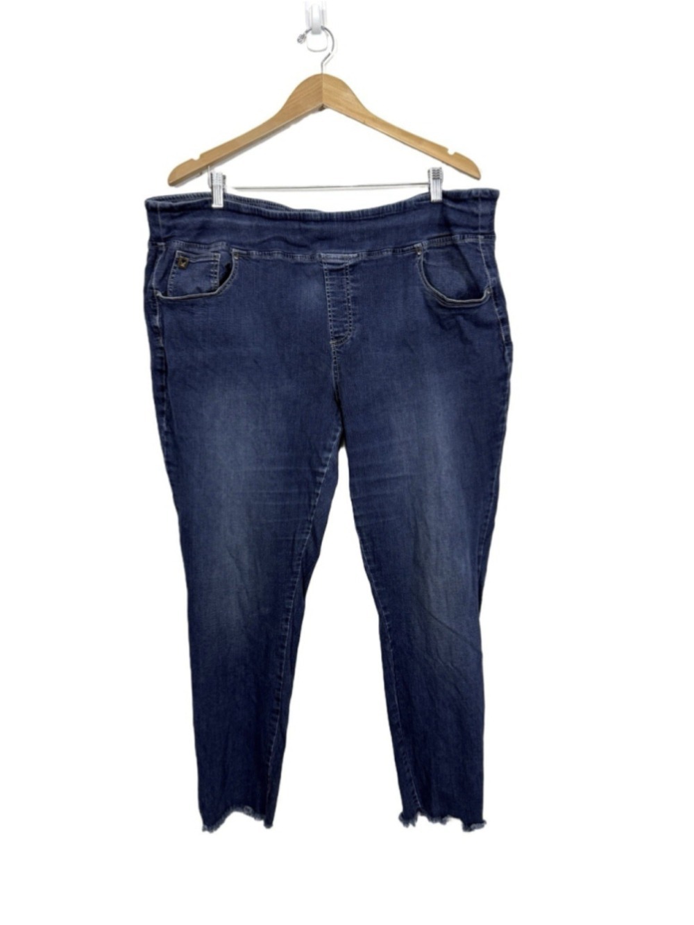 Belle by Kim Gravel Tripleluxe Straight Pull On Jeans 24W Plus Stretch Raw Hem